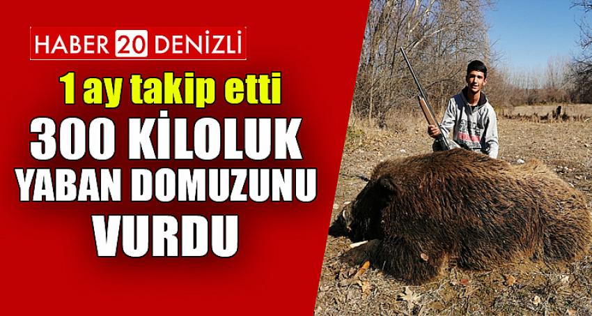 1 ay takip etti, 300 kiloluk yaban domuzunu vurdu