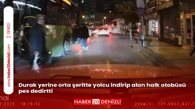 Durak yerine orta şeritte yolcu indirip alan halk otobüsü pes dedirtti