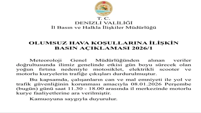 Denizli’de fırtına nedeniyle motorla trafiğe çıkışlar durduruldu