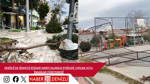 Denizli’de şiddetli rüzgar hayatı olumsuz etkiledi: çatılar uçtu, insanlar yürüyemedi