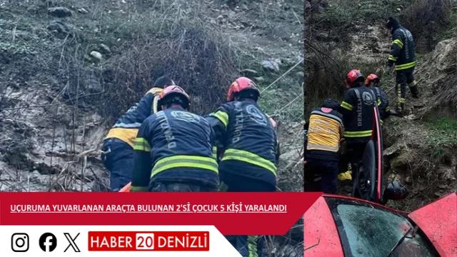 Uçuruma yuvarlanan araçta bulunan 2'si çocuk 5 kişi yaralandı