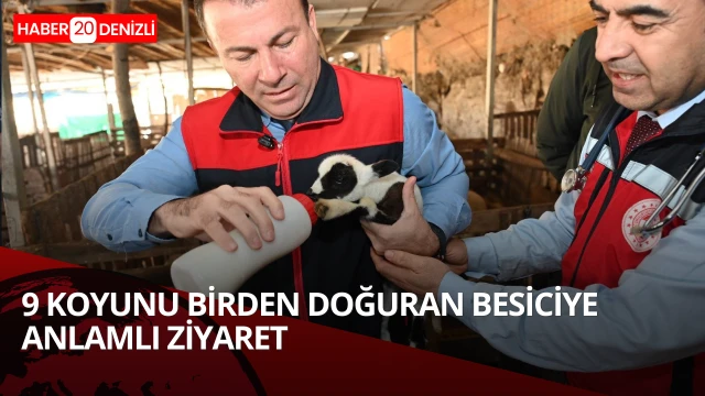 Tarım teşkilatı koyunu 9 doğuran besiciyi ziyaret etti