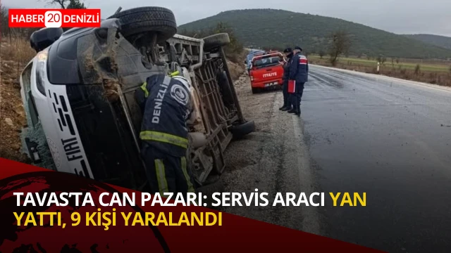 Tavas’ta servis aracı yan yattı; 9 yaralı