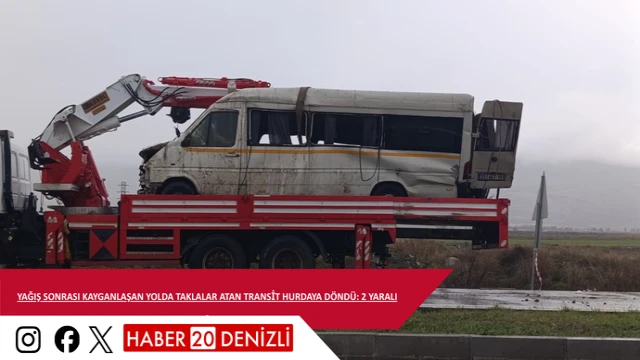 Yağış sonrası kayganlaşan yolda taklalar atan transit hurdaya döndü: 2 yaralı