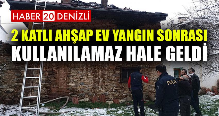 2 katlı ahşap ev yangın sonrası kullanılamaz hale geldi