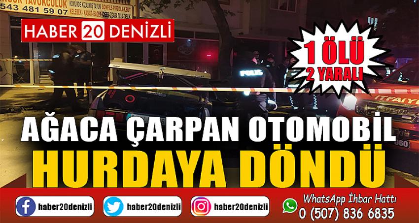 Ağaca çarpan otomobil hurdaya döndü