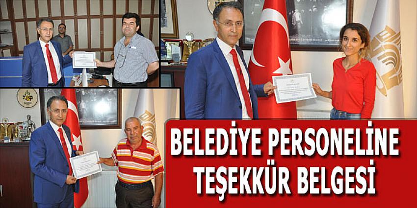 BELEDİYE PERSONELİNE TEŞEKKÜR BELGESİ