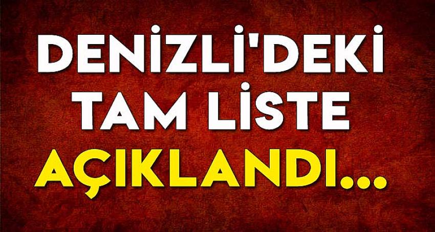 DENİZLİ'DEKİ TAM LİSTE AÇIKLANDI....