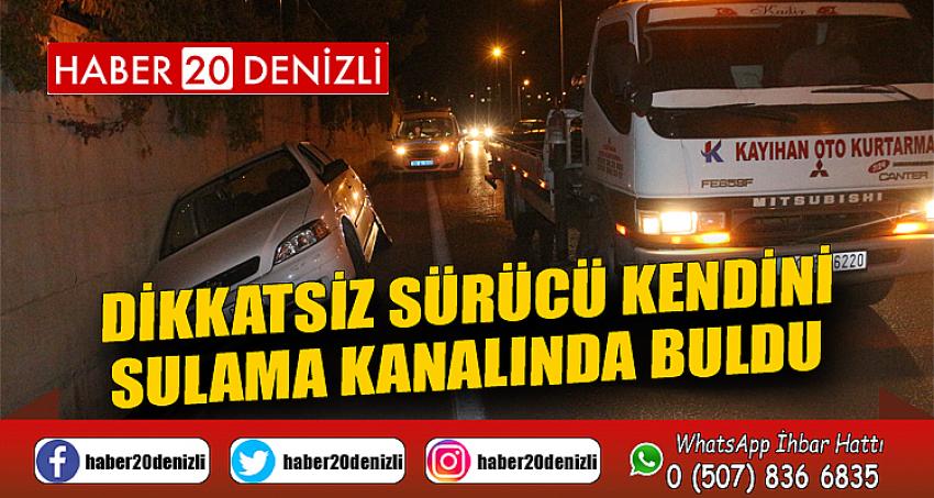 Dikkatsiz sürücü kendini sulama kanalında buldu