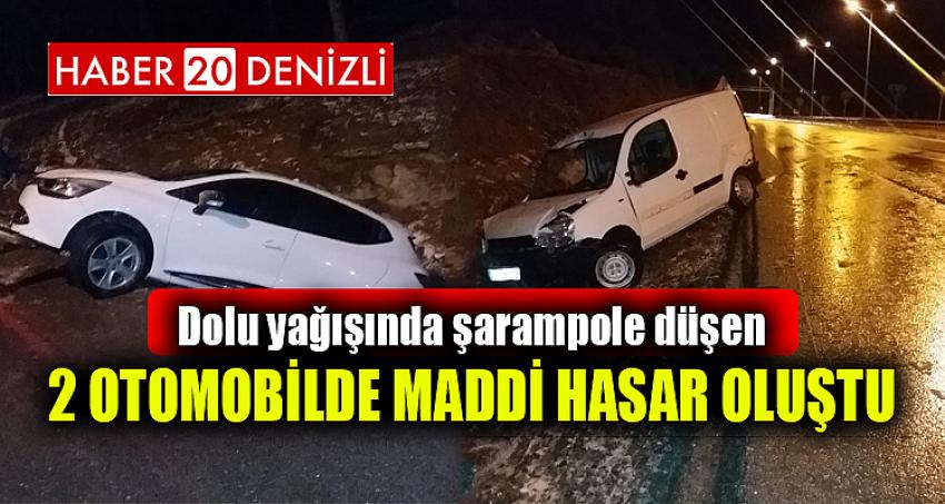 Dolu yağışında şarampole düşen 2 otomobilde maddi hasar oluştu