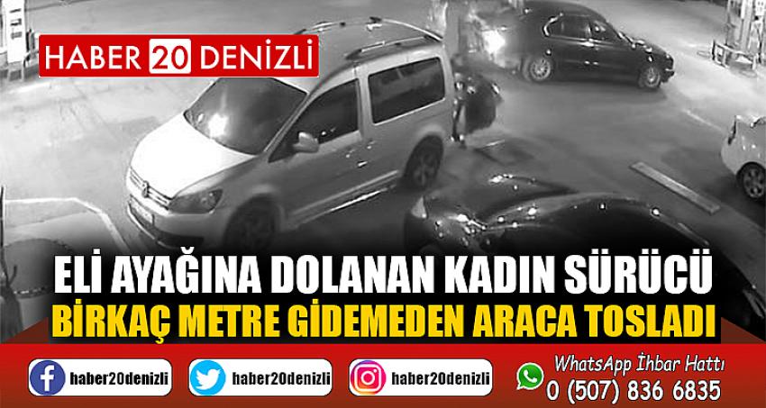 Eli ayağına dolanan kadın sürücü birkaç metre gidemeden araca tosladı