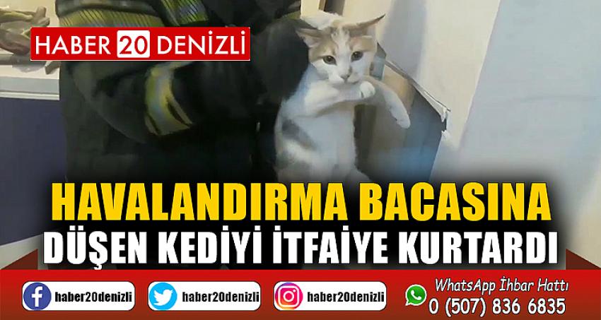 Havalandırma bacasına düşen kediyi itfaiye kurtardı