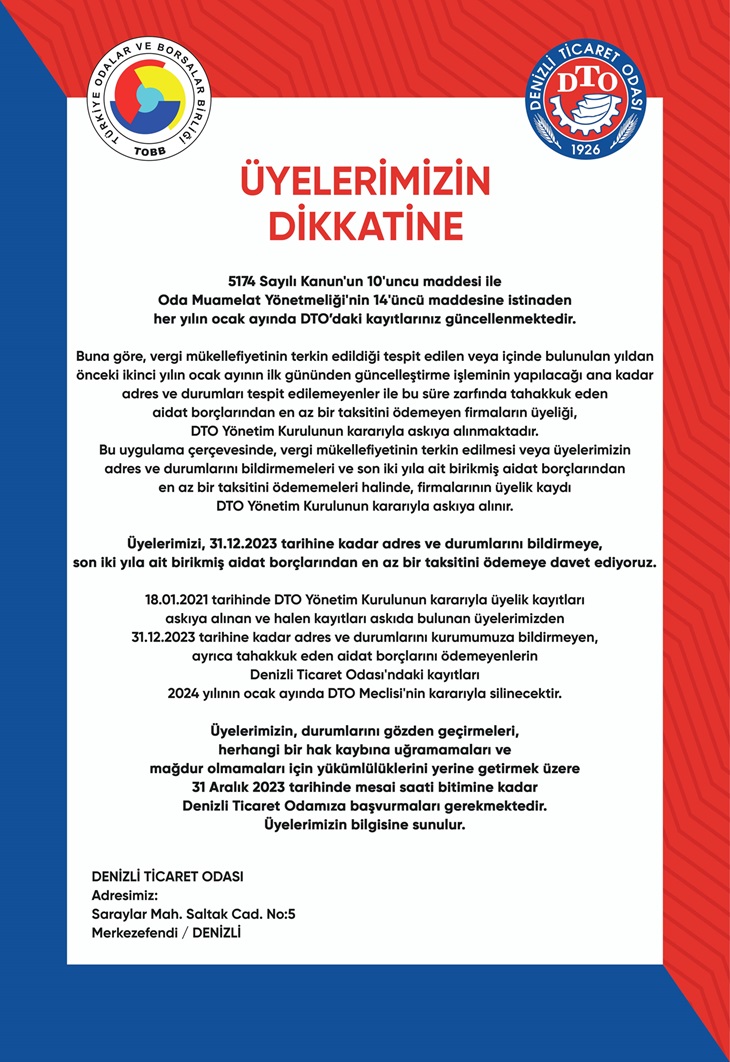 DTO AİDAT DUYURU